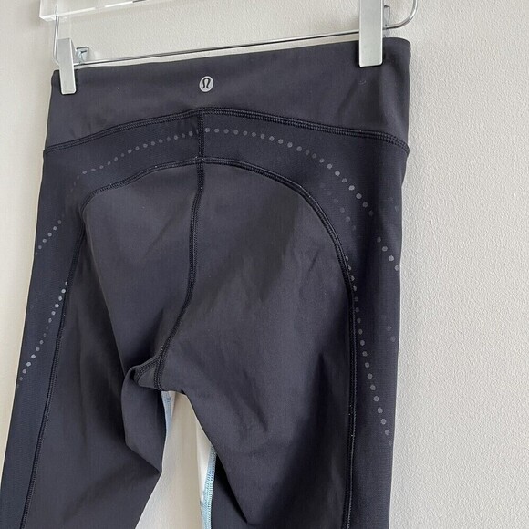 Lululemon leggings Stop At Nothing Crop Black Blooming Pixie Aquamarine size 6 - Picture 11 of 15